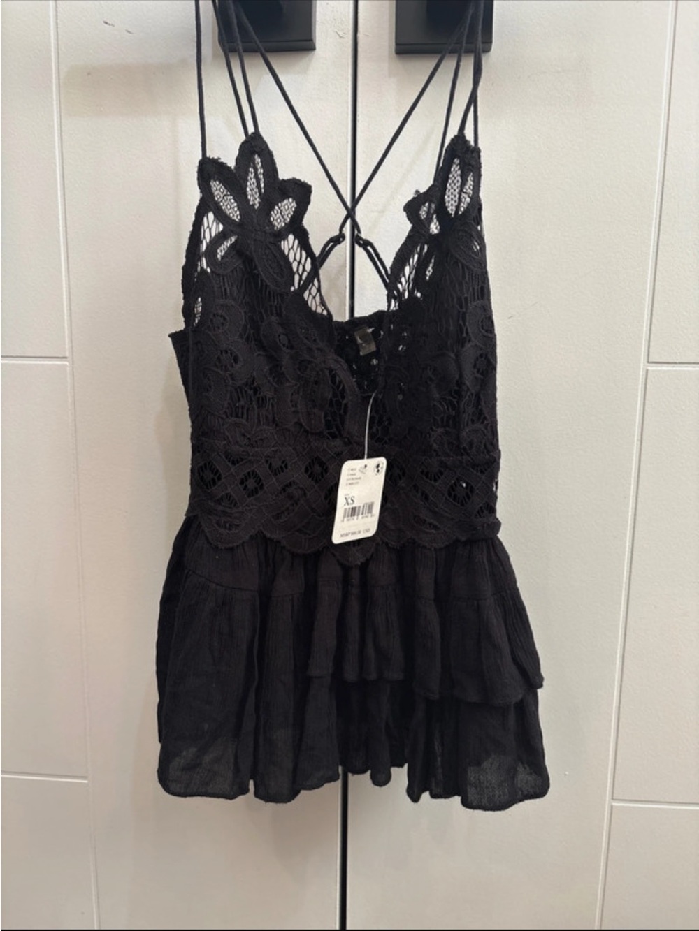 Free People Black Lace Crochet Tiered Mini Dress